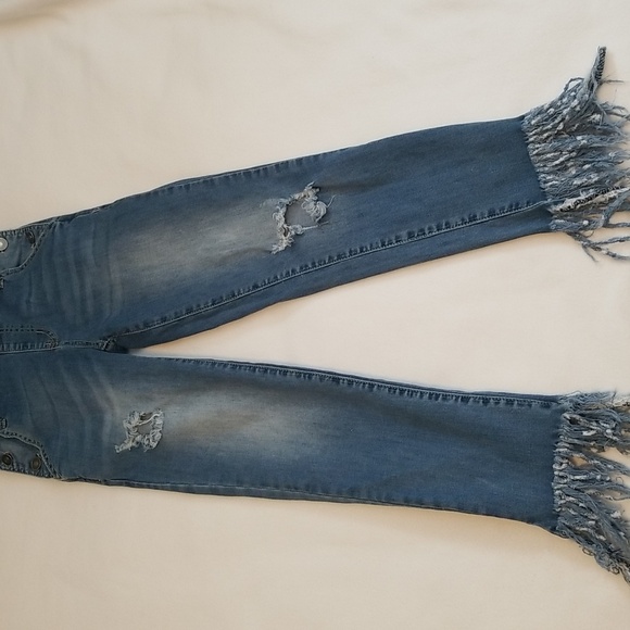 *LAST CHANCE ITEM!*  Kancan Overalls w/ Distressing & Raw Shaggy Hem - Picture 3 of 6